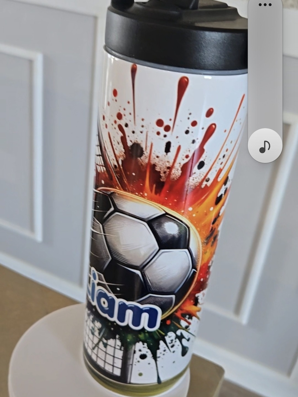 Soccer Graphic Travel Tumbler - White with Black & Orange Splash